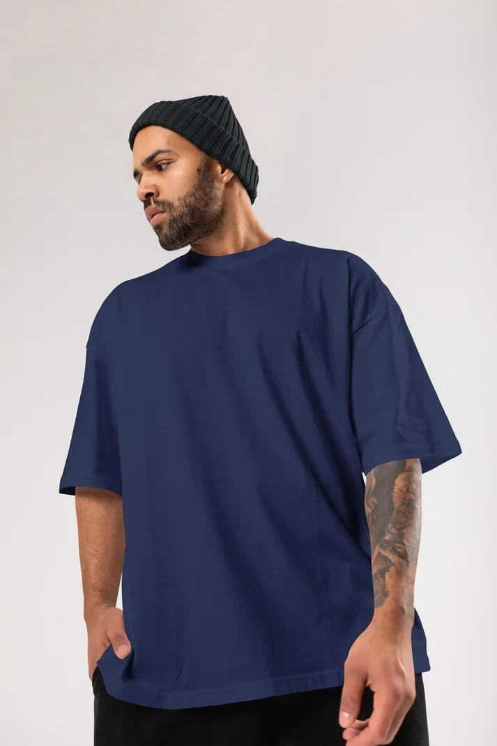 French Terry cotton Oversize T-Shirt Manufacturer - Navy Blue