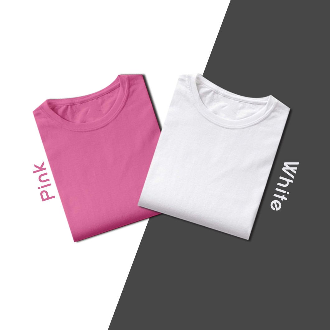 Plain Combo T-Shirt- White & Pink